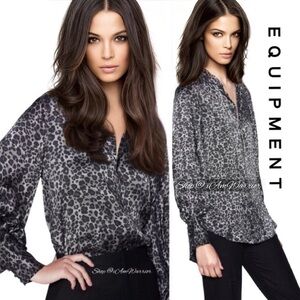 Equipment NWT gray & black silk leopard mandarin collar blouse *shop@iamwarrior